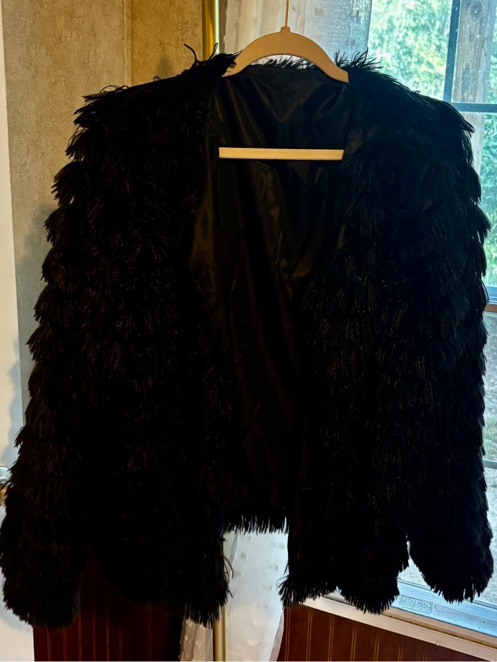 Black XXL Shag Fringe Jacket Textured Open Front Statement Coat